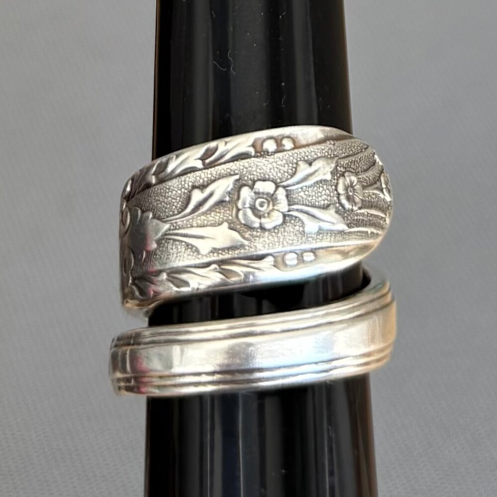 Silver plated silverware Ring Floral Design Size 6.5